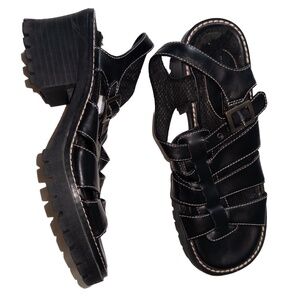 vintage black chunky sandals strappy heeled size 9 lower east side
